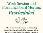 Council Work Session and PB Meeting Rescheduled
