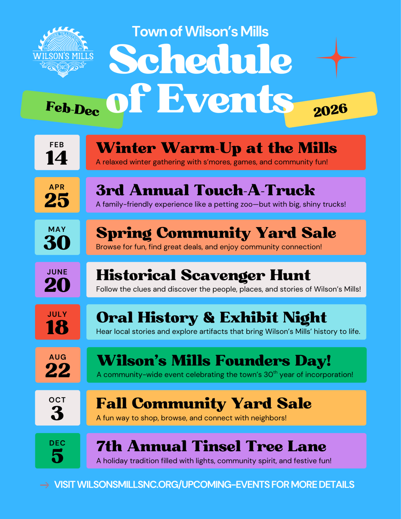 Colorful schedule of events