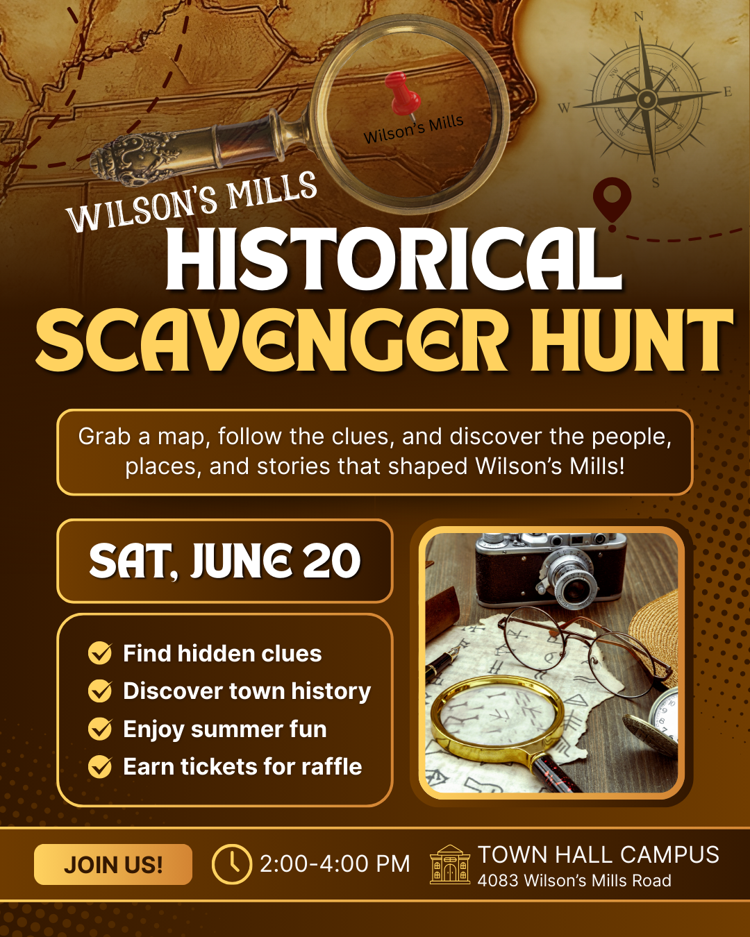 Old map of North Carolina with magnifying glass over Wilson's Mills