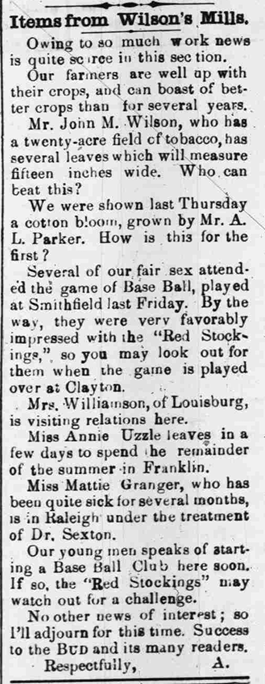 Items from Wilson's Mills July 1883