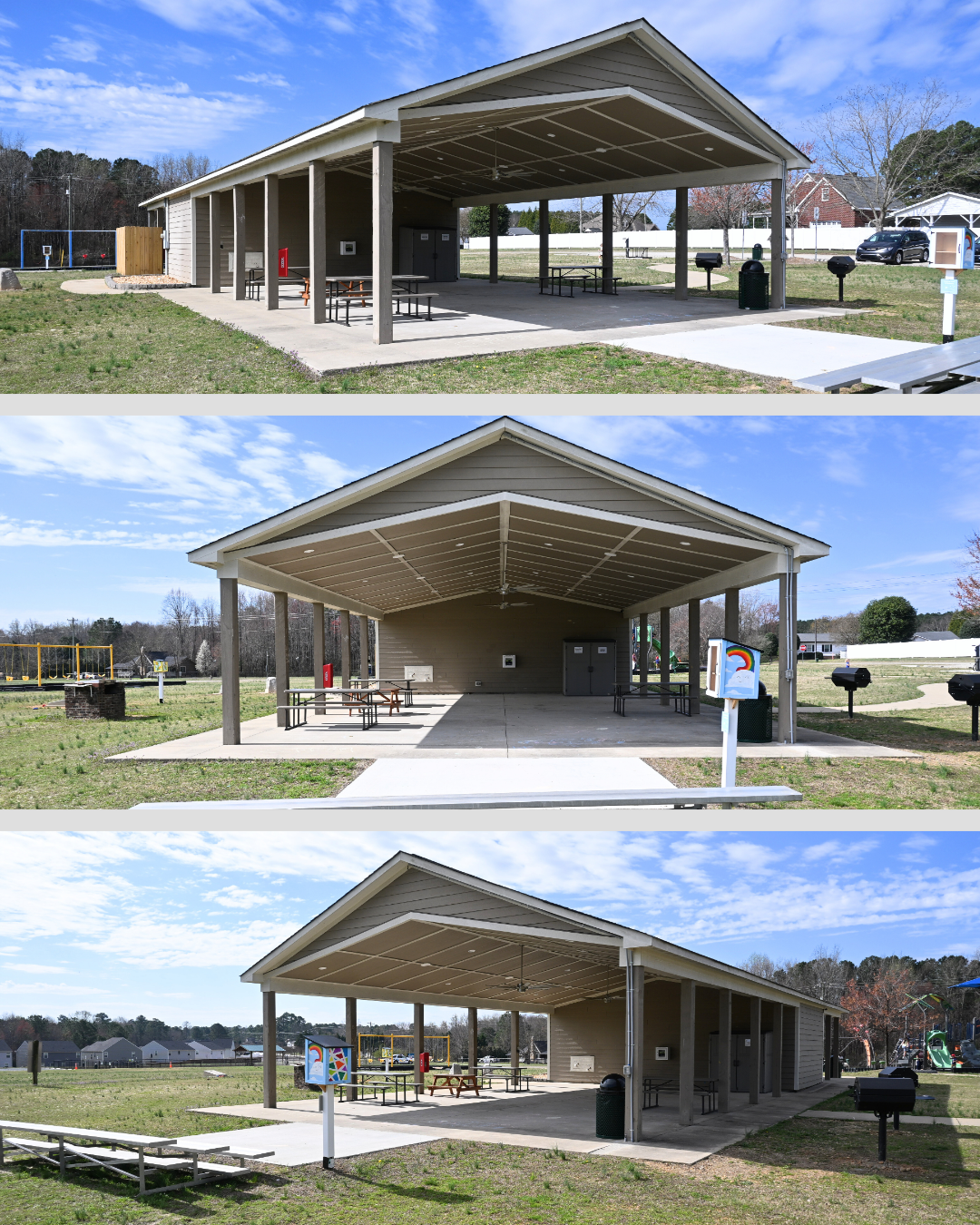Three viewing angles of the Community Park Shelter