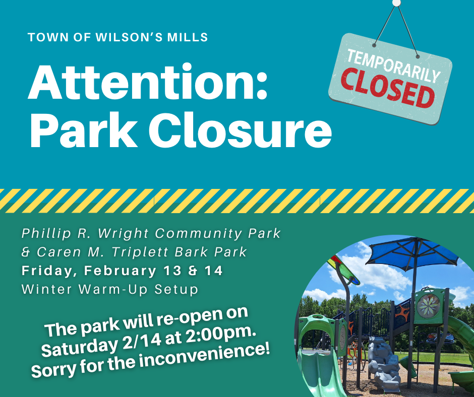 Park playground with information about park closure